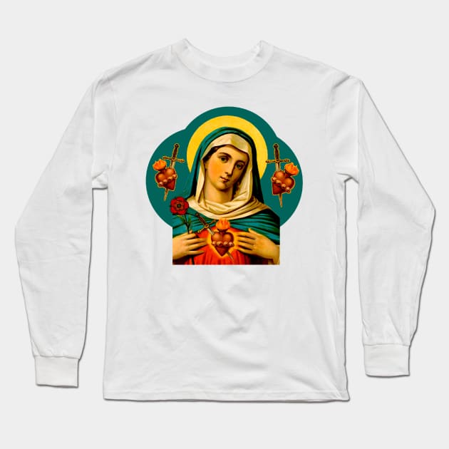 The burning and painful heart of the Virgin Mary of Sorrows Long Sleeve T-Shirt by Marccelus